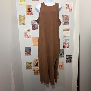 PINK Victoria's Secret Brown Ribbed Sleeveless Maxi Dress with Side Slit